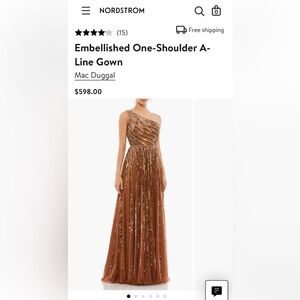 Mac Duggal Embellished One-Shoulder A-Line Gown -Copper- Sz.4-FREE SHIPPING